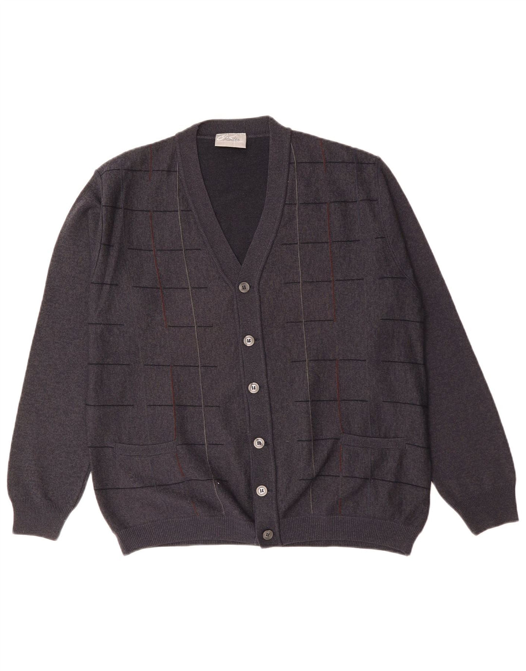 RODES Mens Cardigan Sweater Large Grey Check Wool