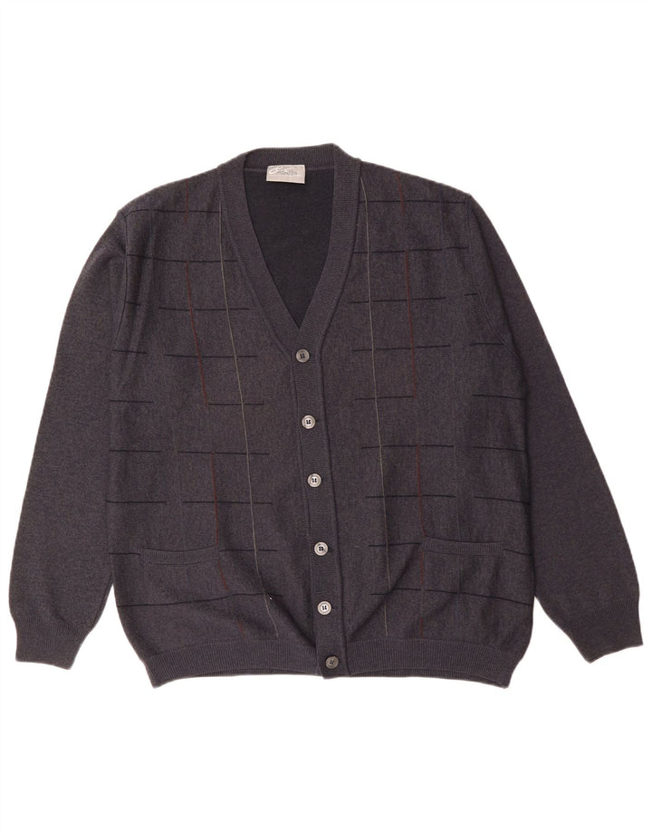 RODES Mens Cardigan Sweater Large Grey Check Wool