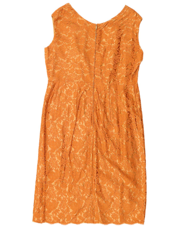 Vintage Womens Sleeveless Sheath Dress UK 12 Medium Orange Floral