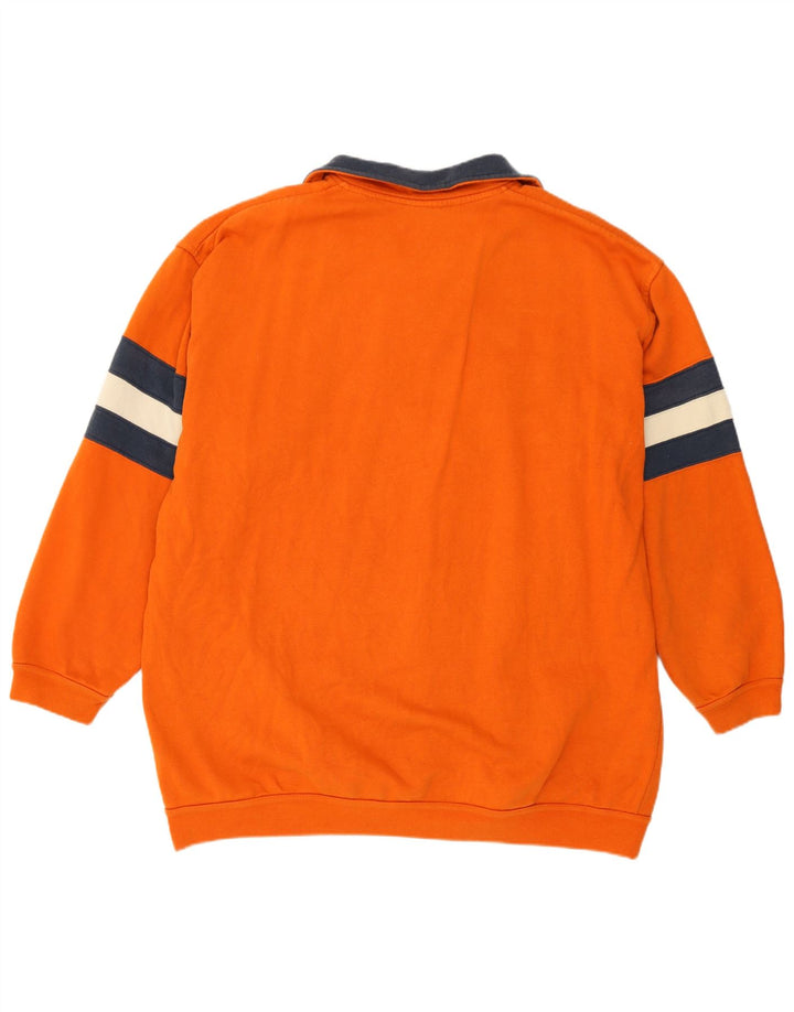 Champion Mens Graphic Zip Neck Sweatshirt Jumper Large Orange Colourblock