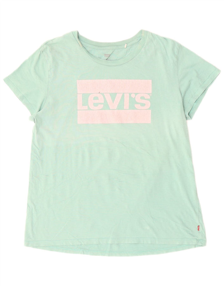 LEVI'S Womens Graphic T-Shirt Top UK 16 Large Turquoise Cotton