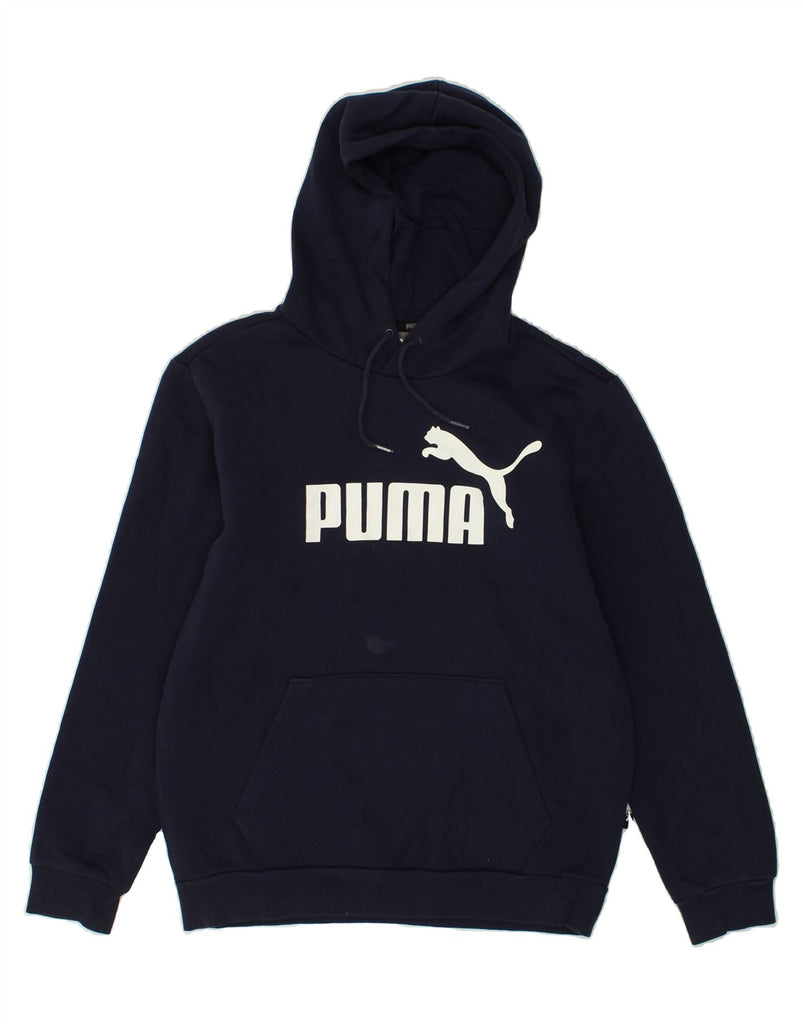 PUMA Mens Graphic Hoodie Jumper Small Navy Blue Cotton | Vintage Puma | Thrift | Second-Hand Puma | Used Clothing | Messina Hembry 