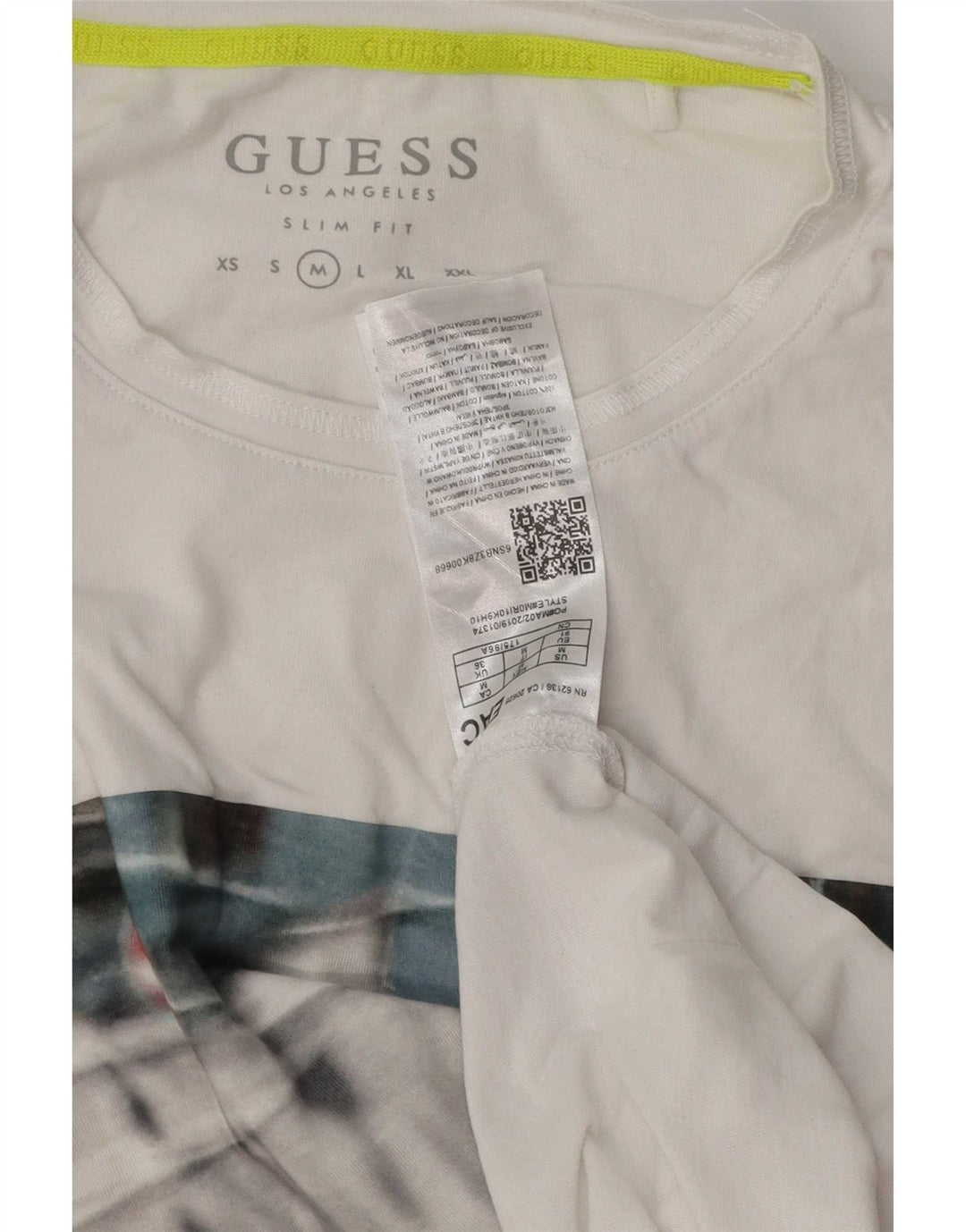 Guess Mens Slim Fit Graphic T-Shirt Top Medium White Cotton