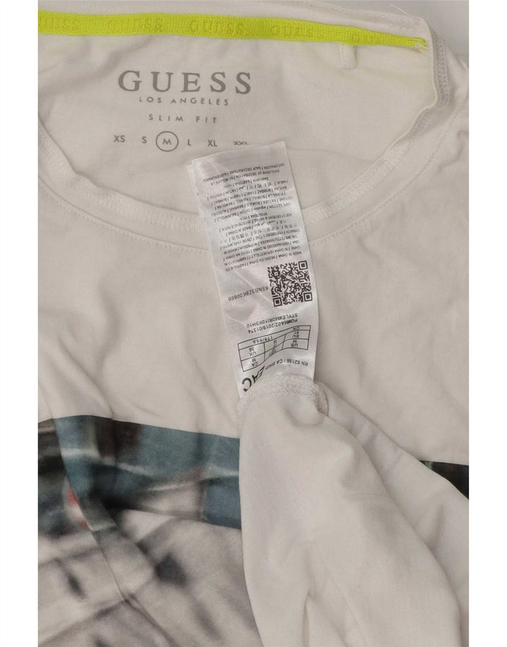 Guess Mens Slim Fit Graphic T-Shirt Top Medium White Cotton