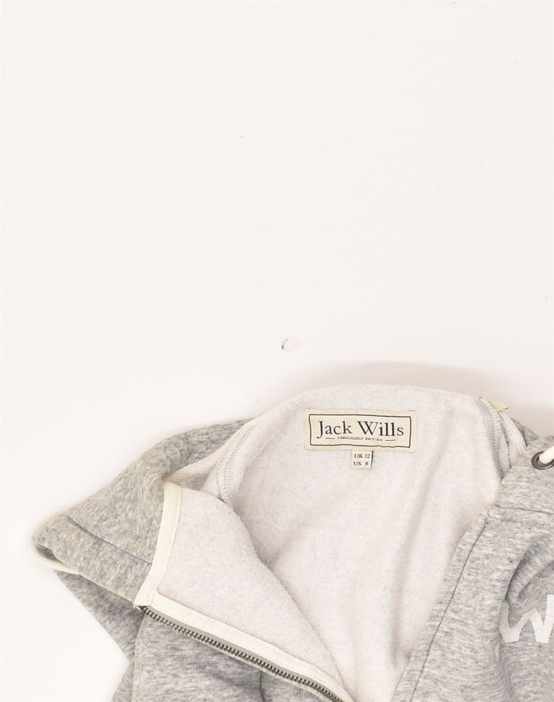 JACK WILLS Womens Zip Hoodie Sweater UK 12 Medium Grey Cotton | Vintage Jack Wills | Thrift | Second-Hand Jack Wills | Used Clothing | Messina Hembry 