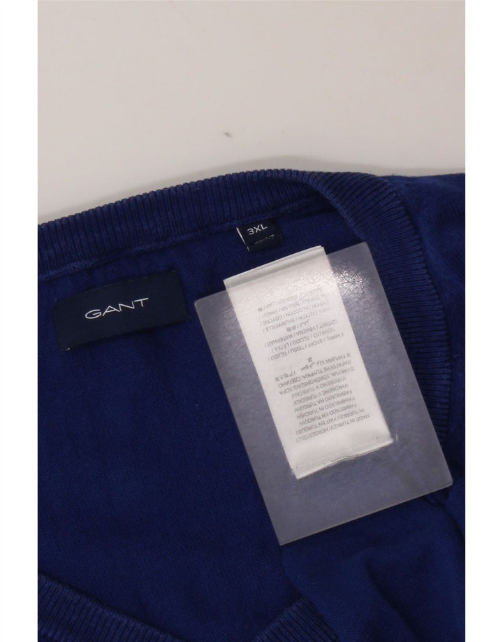 Gant Mens V-Neck Jumper Sweater 3XL Blue Cotton