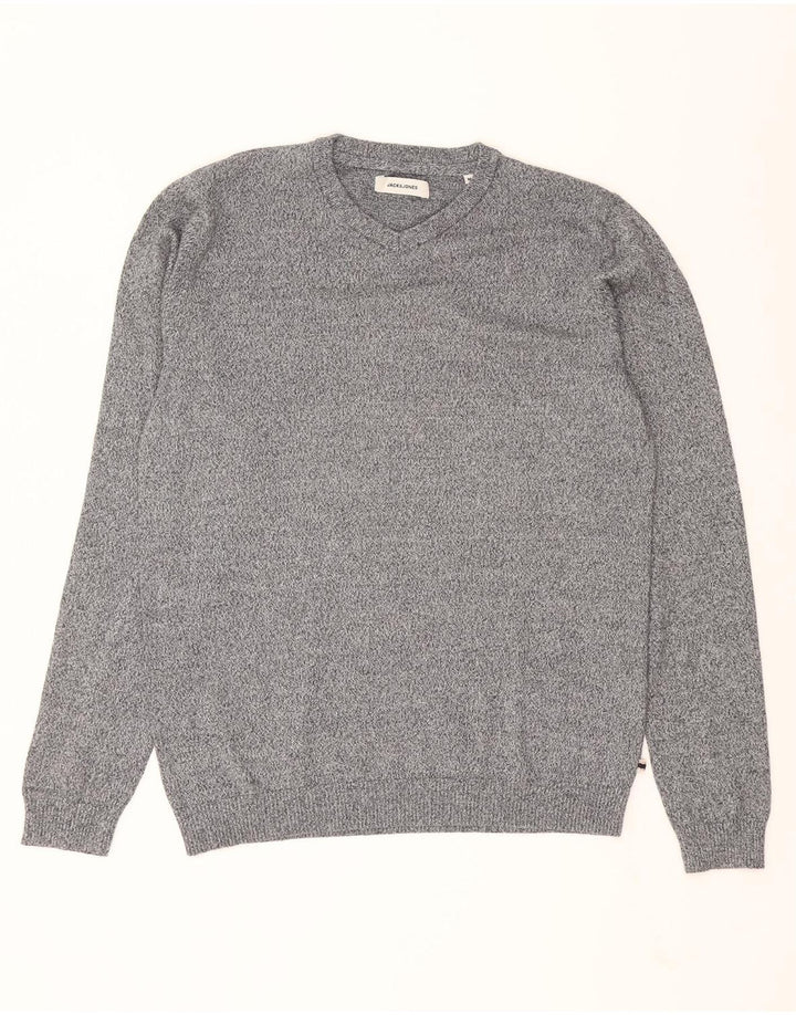 JACK & JONES Mens V-Neck Jumper Sweater Medium Grey Flecked Cotton Vintage Jack & Jones and Second-Hand Jack & Jones from Messina Hembry 