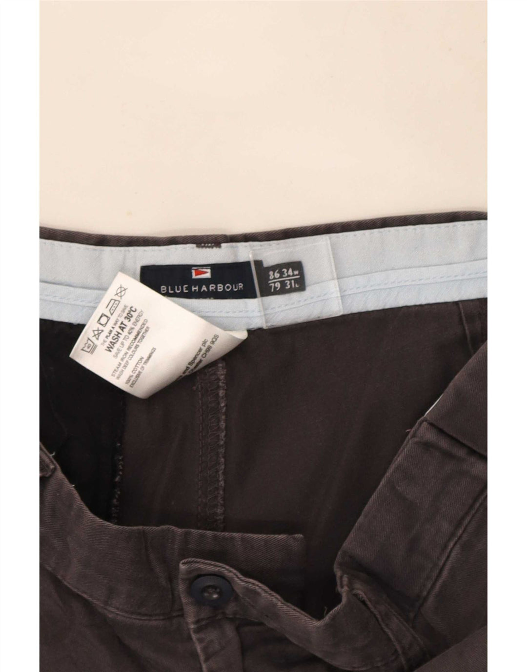 Marks & Spencer Mens Blue Harbour Straight Chino Trousers W34 L31 Black