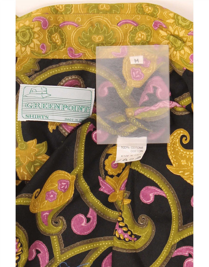 Vintage Mens Short Sleeve Shirt Medium Yellow Paisley Cotton