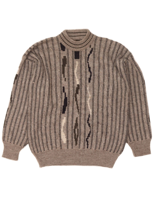 Mapier Mens Turtle Neck Jumper Sweater Medium Grey Striped Wool