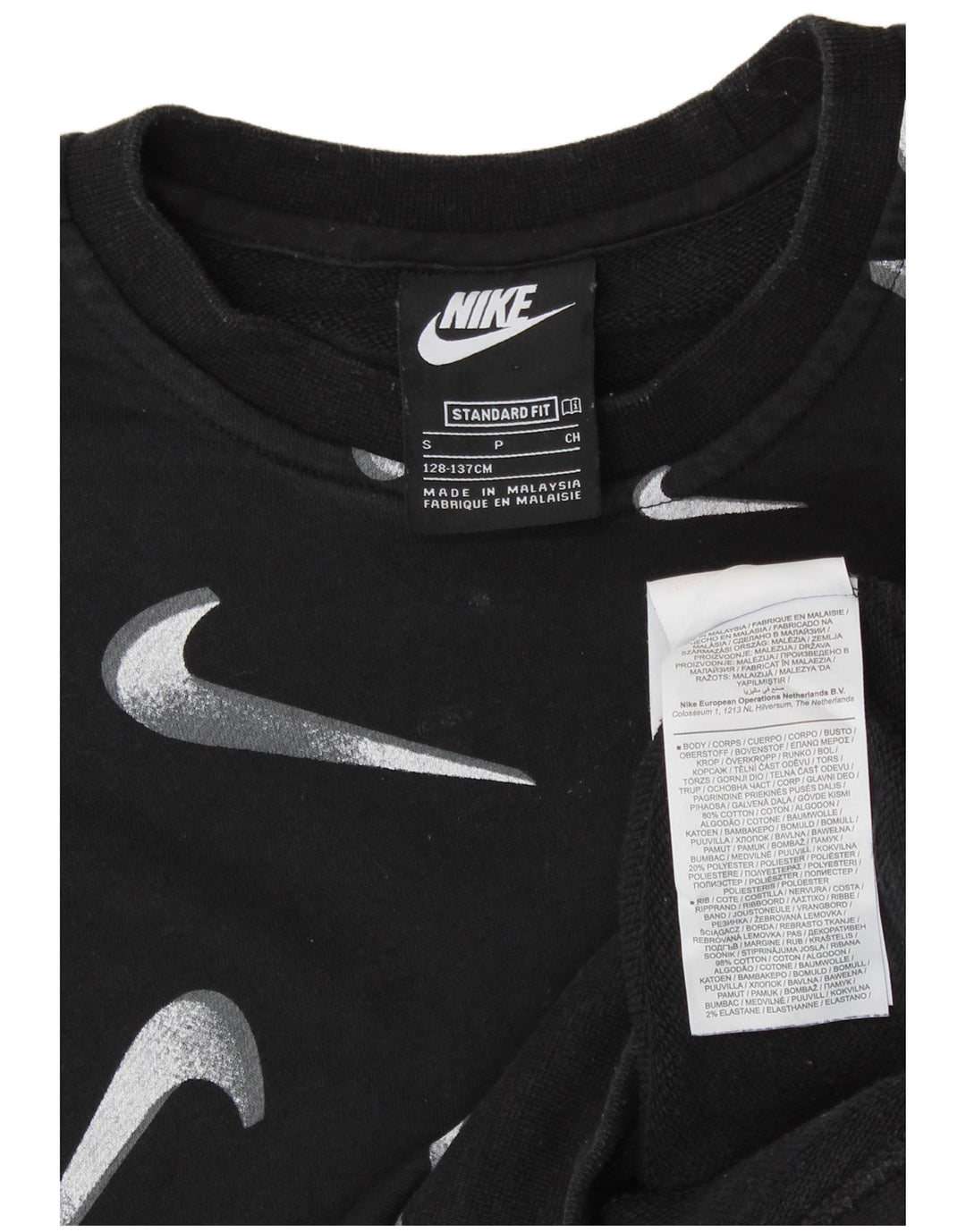 NIKE Girls Graphic Standard Fit Sweatshirt Jumper 8-9 Years Small Black