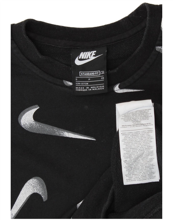 NIKE Girls Graphic Standard Fit Sweatshirt Jumper 8-9 Years Small Black