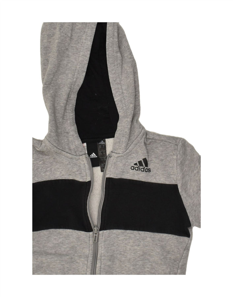 ADIDAS Boys Zip Hoodie Sweater 7-8 Years Grey Colourblock Cotton | Vintage Adidas | Thrift | Second-Hand Adidas | Used Clothing | Messina Hembry 