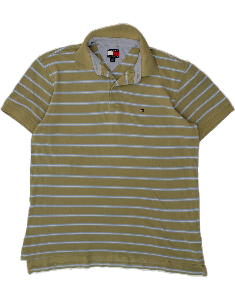 TOMMY HILFIGER Mens Polo Shirt Large Green Striped Cotton Vintage Tommy Hilfiger and Second-Hand Tommy Hilfiger from Messina Hembry 