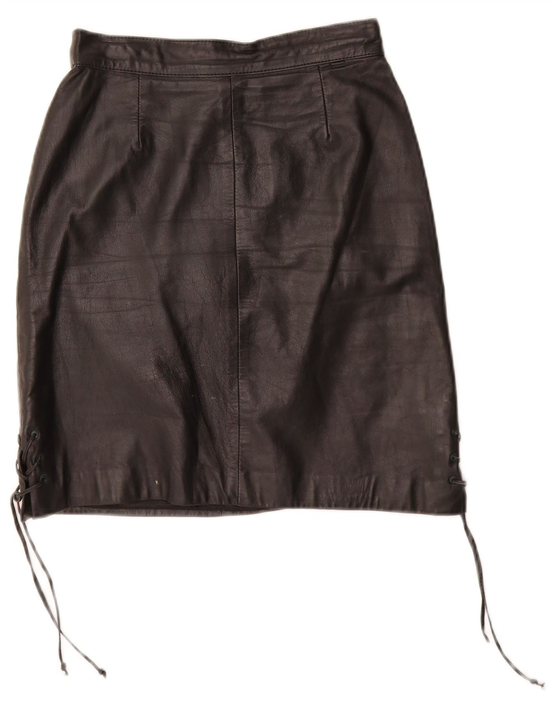 VINTAGE Womens Leather Skirt EU 34 XS W24 Black Leather