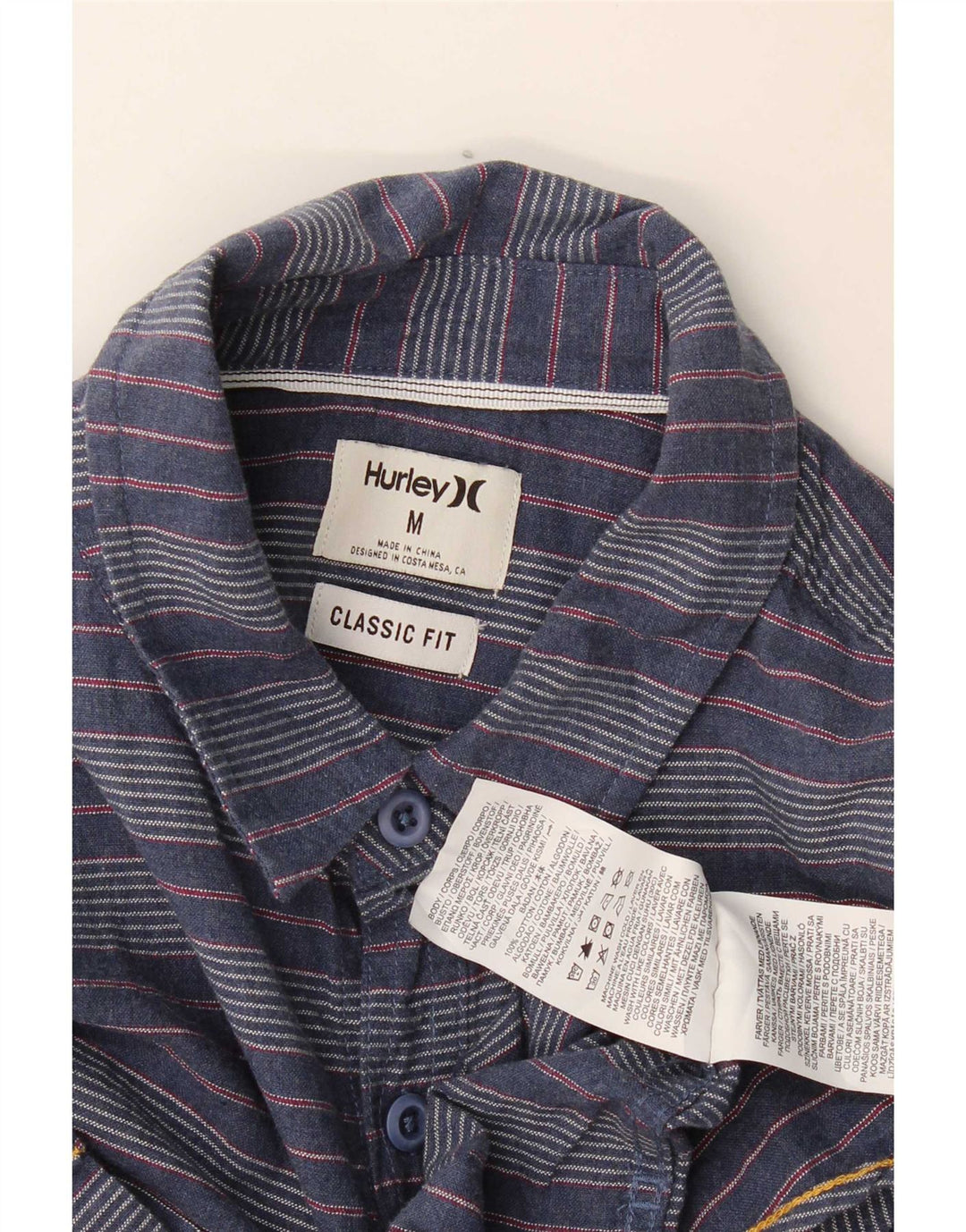 Hurley Mens Classic Fit Flannel Shirt Medium Navy Blue Striped Cotton