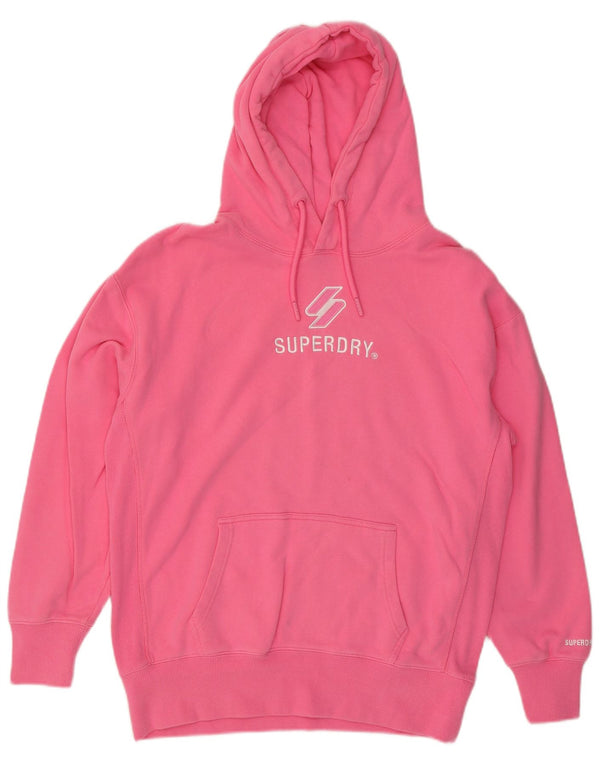 SUPERDRY Womens Oversized Graphic Hoodie Jumper UK 6 XS Pink Cotton