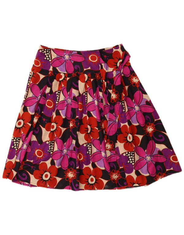 Vintage Womens Wrap Skirt IT 46 Large W32 Multicoloured Floral Cotton Retro
