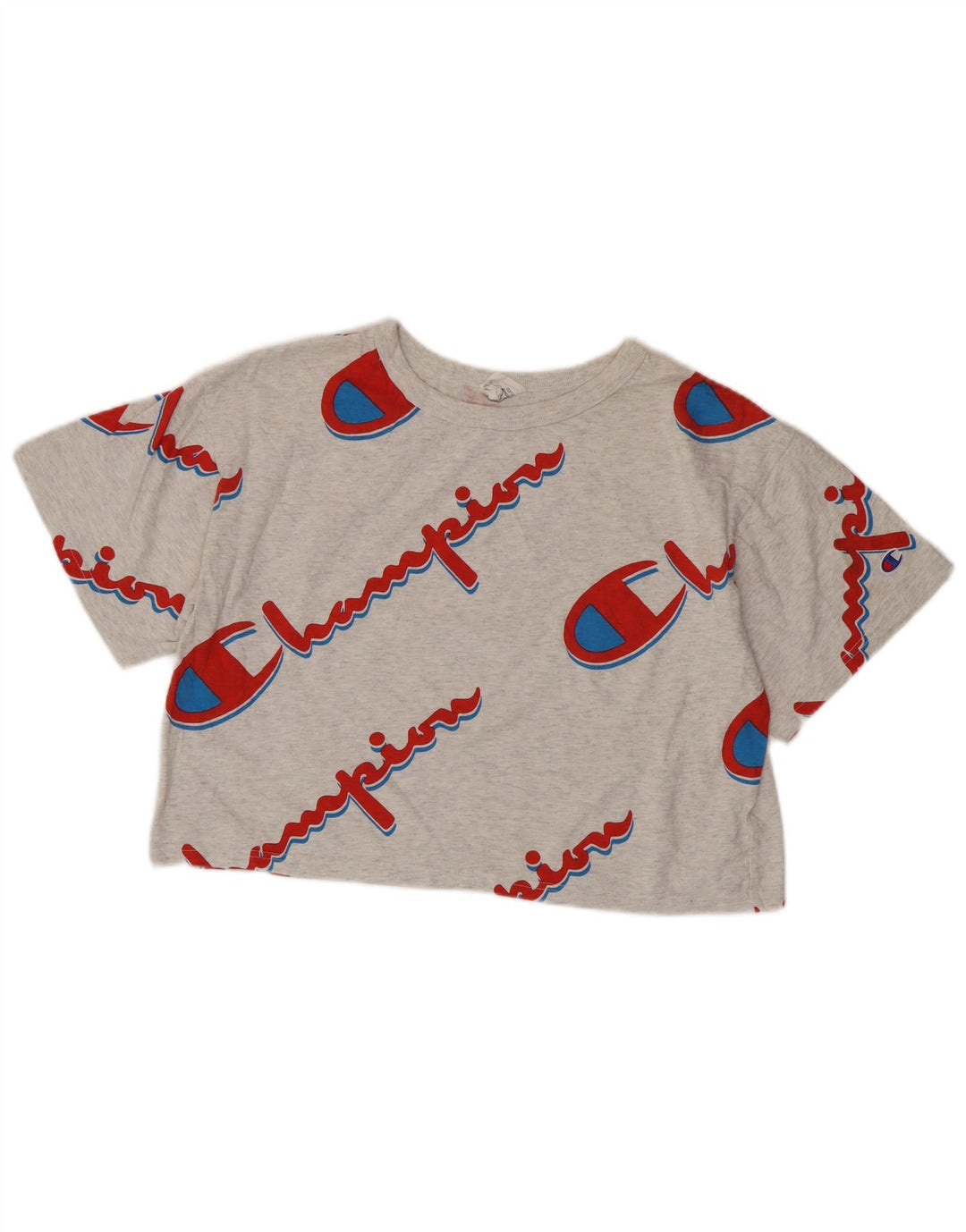 CHAMPION Womens Reverse Weave Crop Graphic T-Shirt Top UK 16 Large Grey