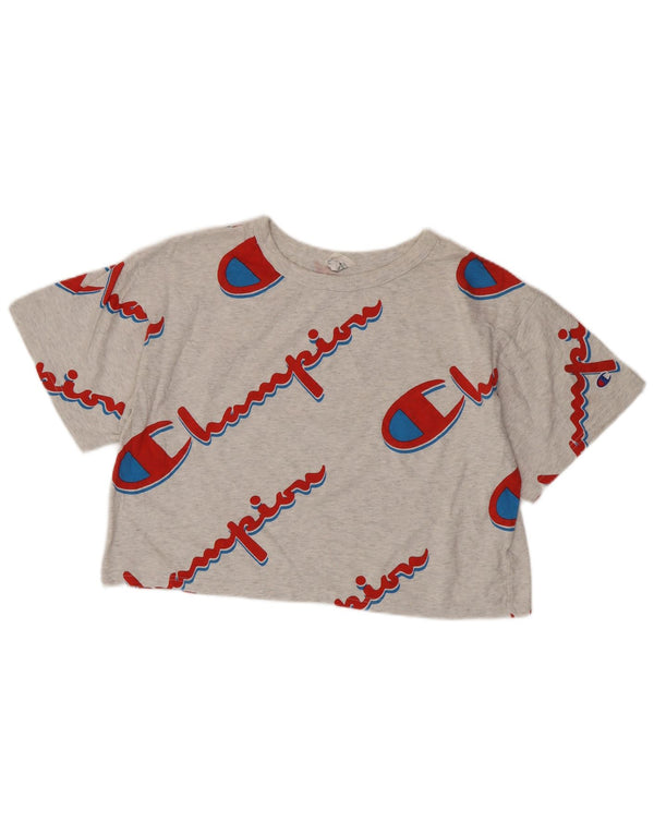 CHAMPION Womens Reverse Weave Crop Graphic T-Shirt Top UK 16 Large Grey