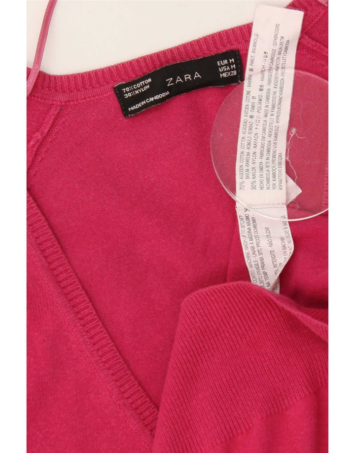 Zara Womens Cardigan Sweater UK 12 Medium Pink Cotton