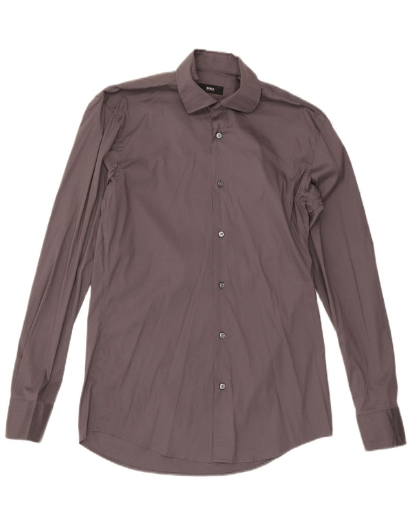 Hugo Boss Mens Slim Fit Shirt Size 37 14 1/2 Small Grey Cotton