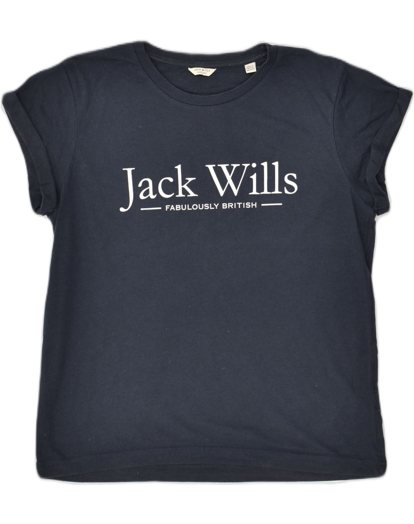 JACK WILLS Womens Oversized Graphic T-Shirt Top UK 10 Small  Navy Blue | Vintage Jack Wills | Thrift | Second-Hand Jack Wills | Used Clothing | Messina Hembry 