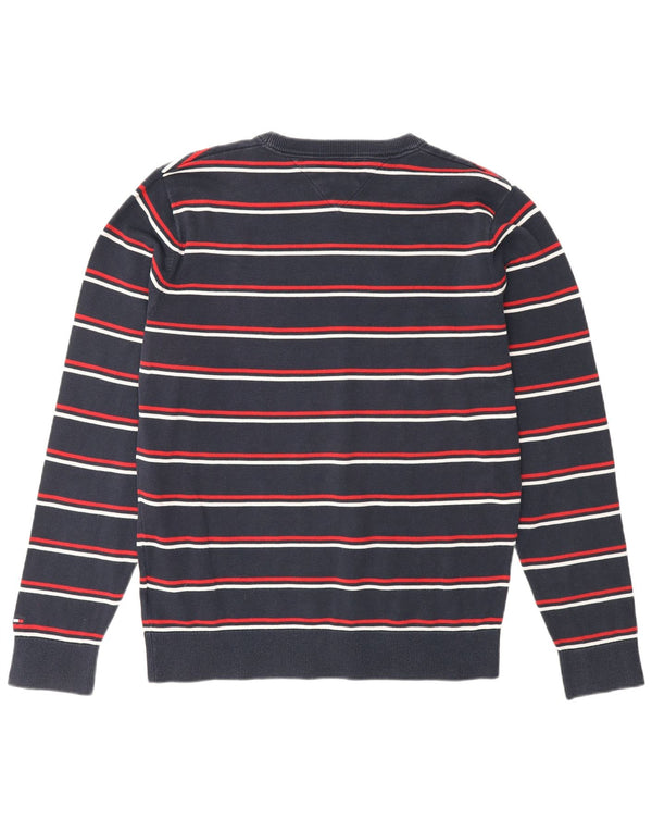 Tommy Hilfiger Mens Crew Neck Jumper Sweater Medium Navy Blue Striped