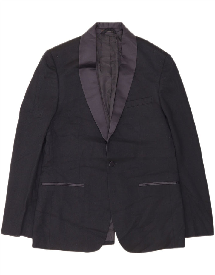Marks & Spencer Mens 1 Button Blazer Jacket UK 40 Large Navy Blue Polyester