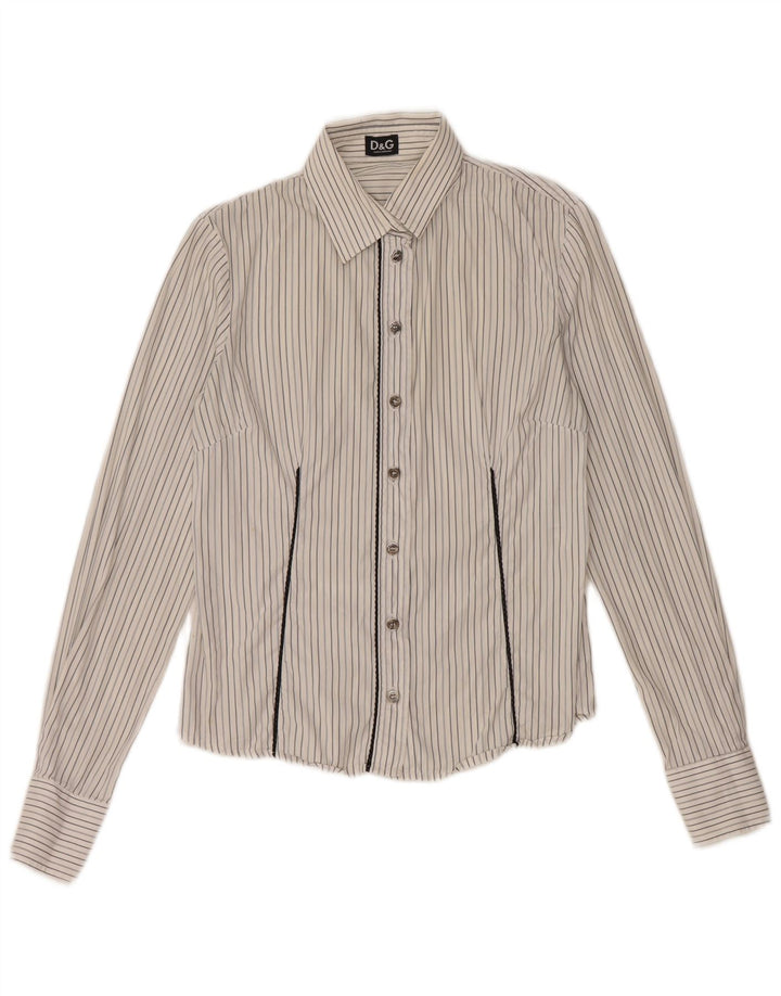 Dolce & Gabbana Womens Shirt IT 42 Medium White Pinstripe