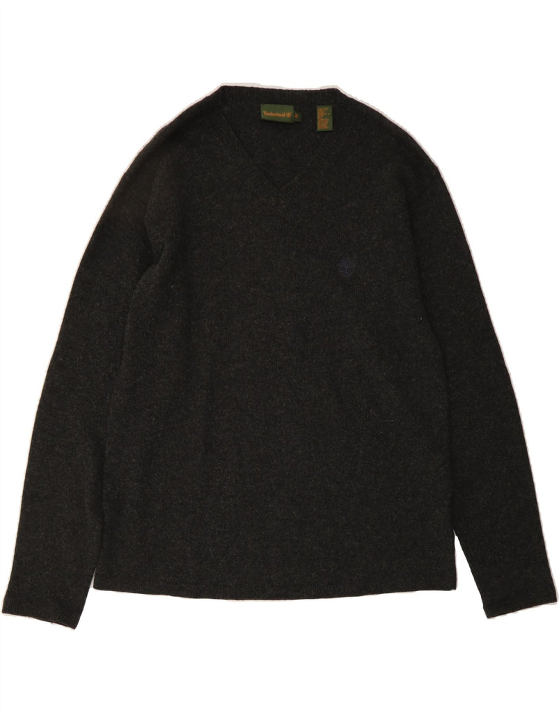 TIMBERLAND Mens V-Neck Jumper Sweater Medium Grey Lambswool Vintage Timberland and Second-Hand Timberland from Messina Hembry 