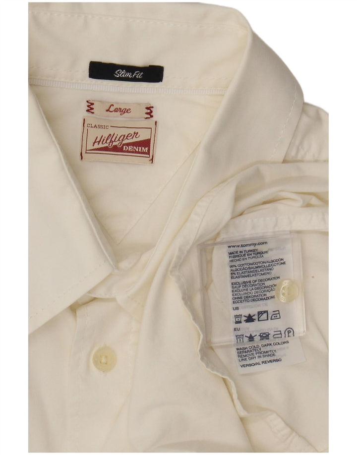 Tommy Hilfiger Mens Slim Fit Shirt Large White Cotton