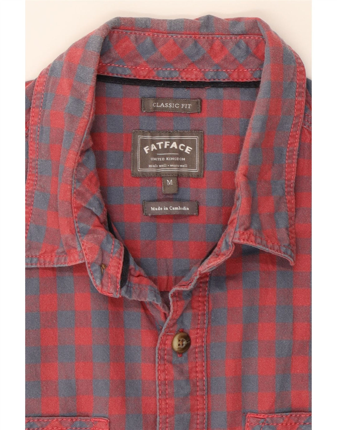 FAT FACE Mens Classic Fit Short Sleeve Shirt Medium Red Gingham Cotton Vintage Fat Face and Second-Hand Fat Face from Messina Hembry 