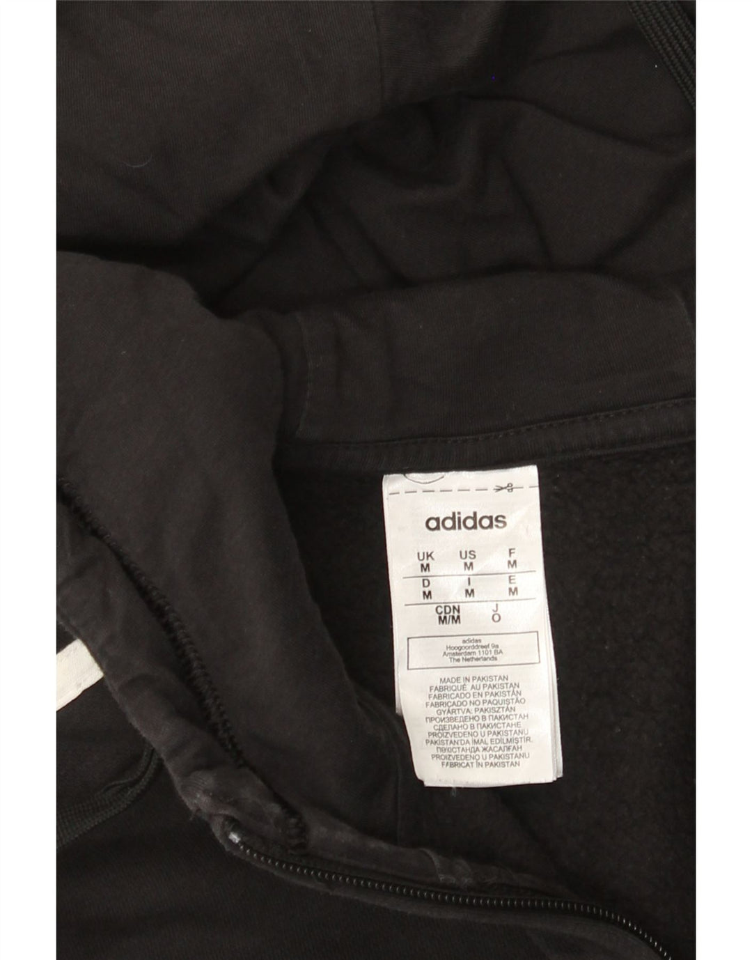 Adidas Mens Zip Hoodie Sweater Medium Black Cotton