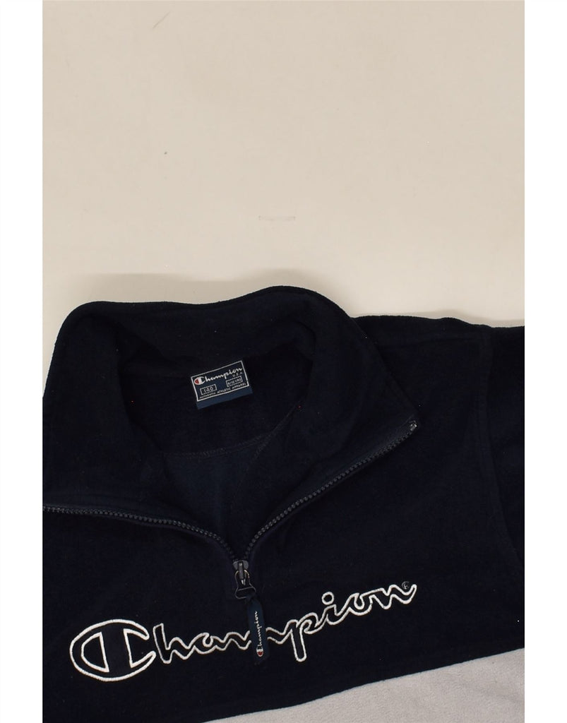 CHAMPION Boys Graphic Fleece Jumper 9-10 Years Navy Blue Colourblock | Vintage Champion | Thrift | Second-Hand Champion | Used Clothing | Messina Hembry 