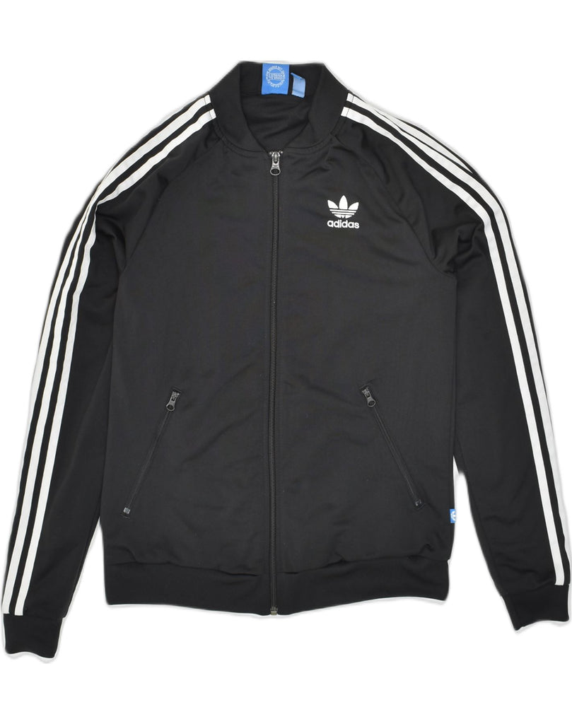 ADIDAS Womens Graphic Tracksuit Top Jacket UK 10 Small Black Polyester | Vintage Adidas | Thrift | Second-Hand Adidas | Used Clothing | Messina Hembry 