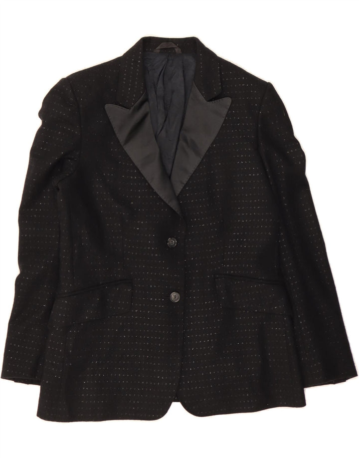 VINTAGE Womens 2 Button Blazer Jacket IT 44 Medium Black Spotted Vintage Vintage and Second-Hand Vintage from Messina Hembry 