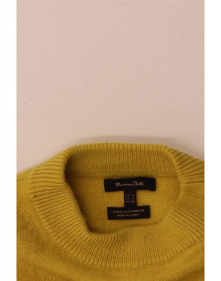 Massimo Dutti Womens Oversized Crew Neck Jumper Sweater UK 6 XS Yellow Wool