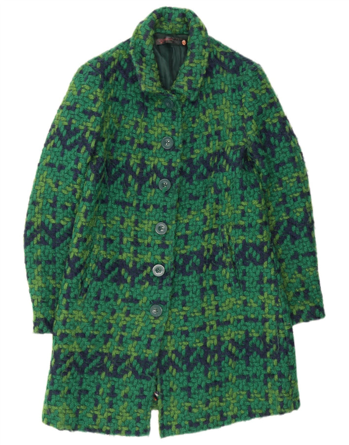 Desigual Womens Overcoat EU 42 Large Green Check