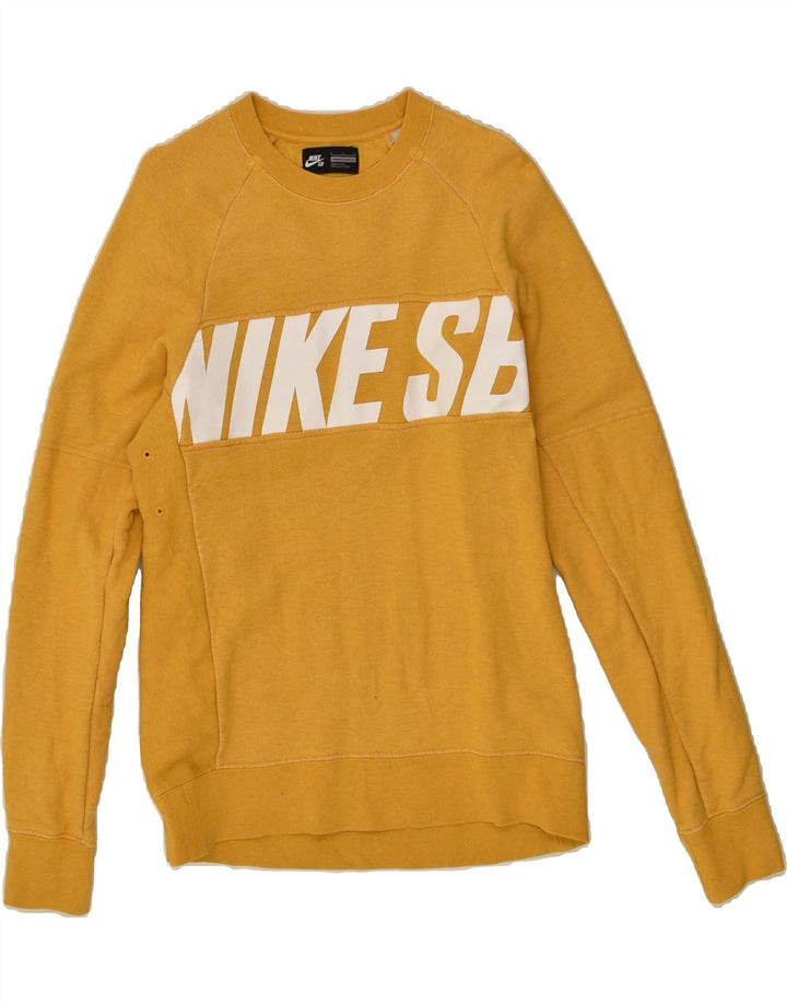 NIKE Womens Graphic Sweatshirt Jumper UK 14 Medium Yellow Cotton | Vintage Nike | Thrift | Second-Hand Nike | Used Clothing | Messina Hembry 