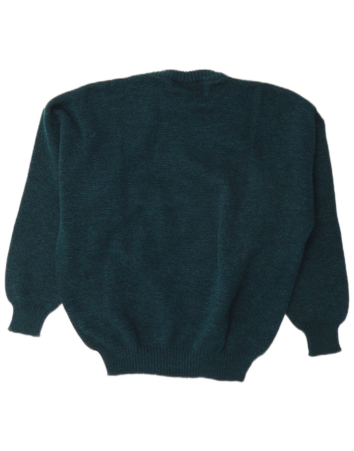 Vintage Mens Crew Neck Jumper Sweater XL Green Argyle/Diamond Wool