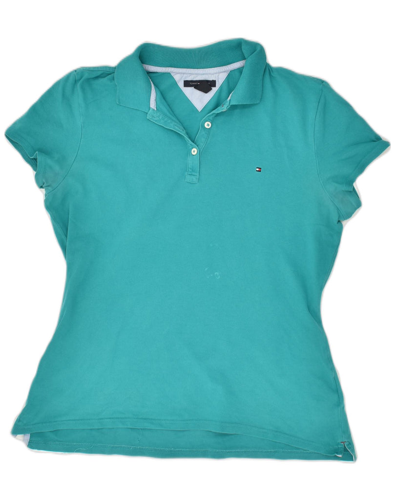 TOMMY HILFIGER Womens Polo Shirt UK 14 Large Blue Cotton | Vintage Tommy Hilfiger | Thrift | Second-Hand Tommy Hilfiger | Used Clothing | Messina Hembry 