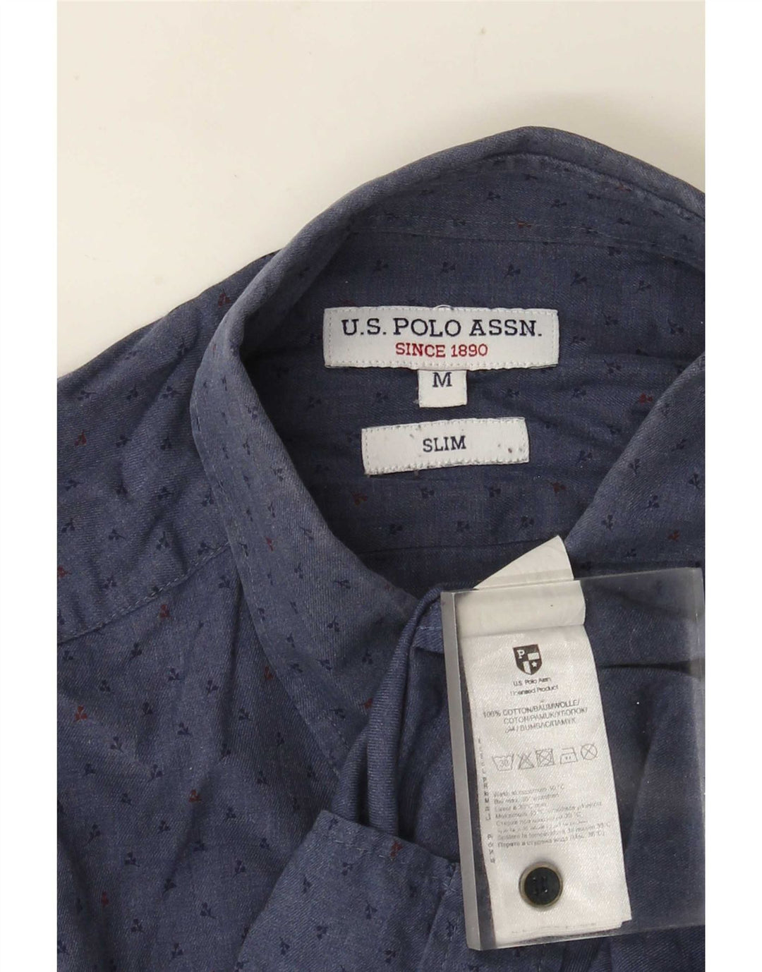 U.S. Polo Assn. Mens Slim Fit Shirt Medium Blue Spotted Cotton