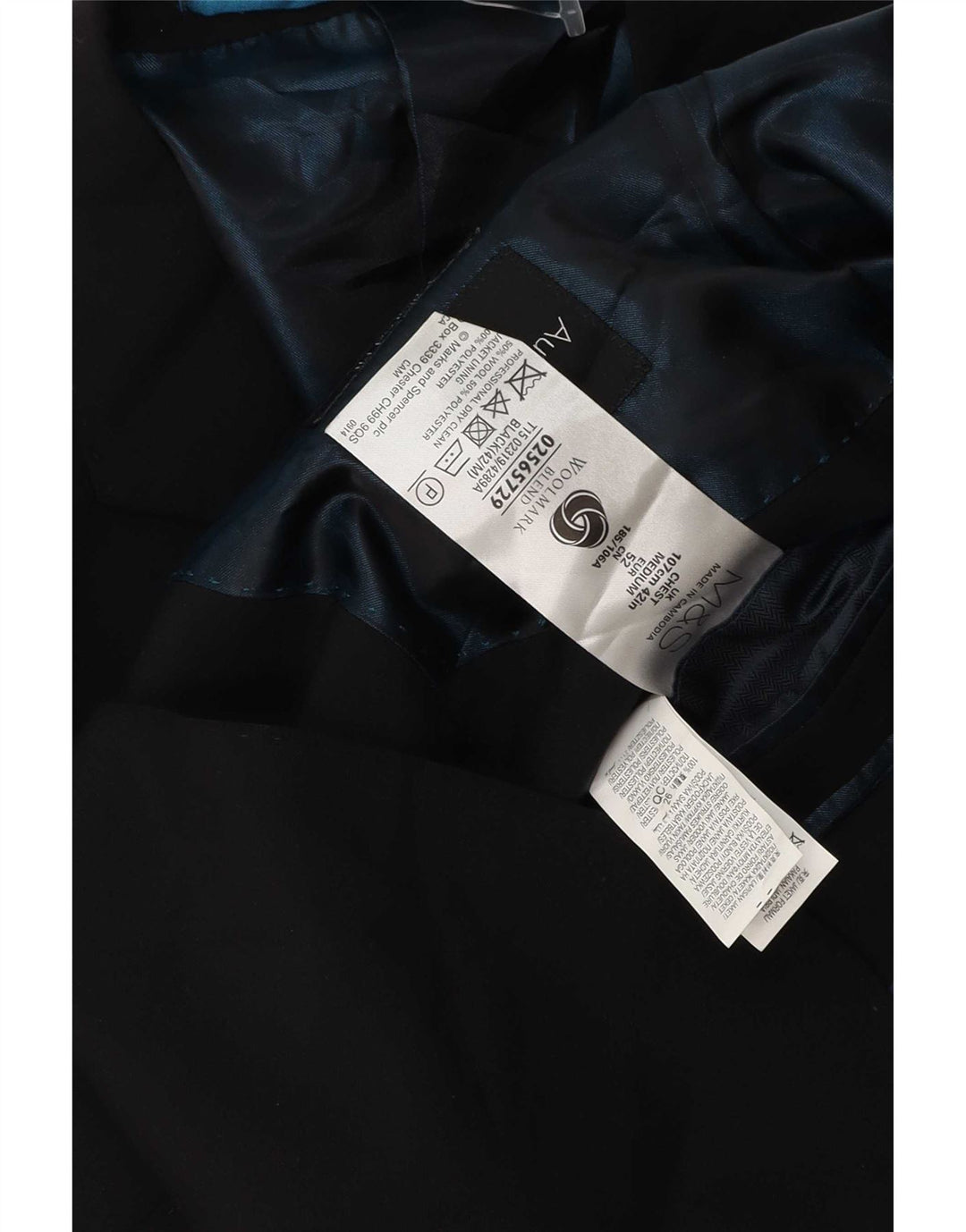 Marks & Spencer Mens 2 Button Blazer Jacket UK 42 Large Black Wool