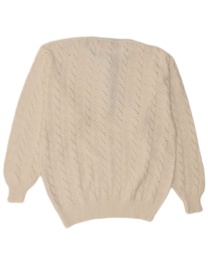 VINTAGE Womens Crew Neck Jumper Sweater IT 46 Large White Cotton