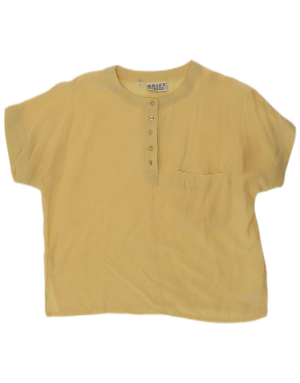 Vintage Womens Short Sleeve Blouse Top UK 14 Large Yellow Silk