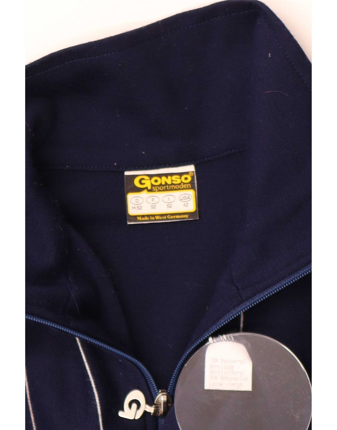 Gonso Mens Tracksuit Top Jacket IT 52 Large Navy Blue Striped Polyacrylic