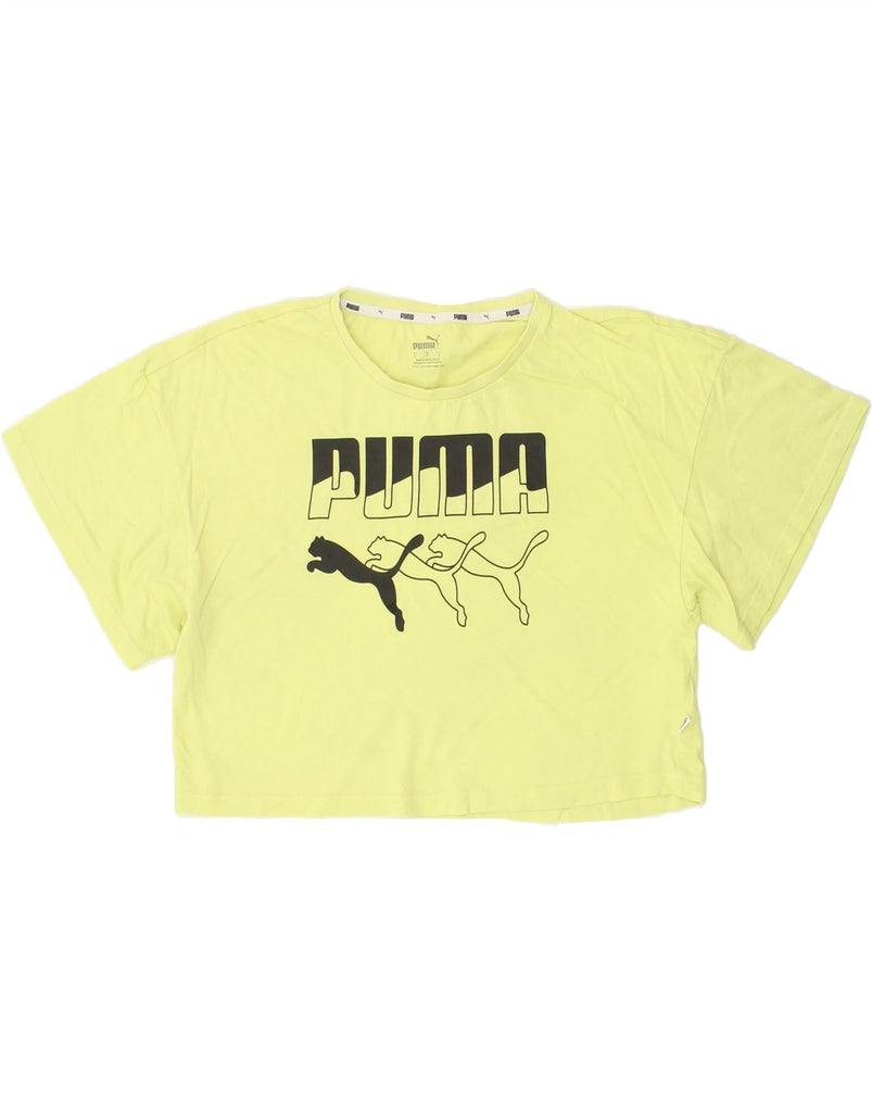 PUMA Womens Oversized Crop Graphic T-Shirt Top UK 10 Small Yellow Cotton Vintage Puma and Second-Hand Puma from Messina Hembry 