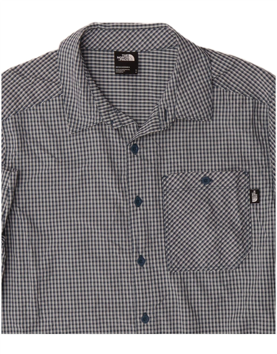The North Face Mens Short Sleeve Shirt Small Navy Blue Check Nylon