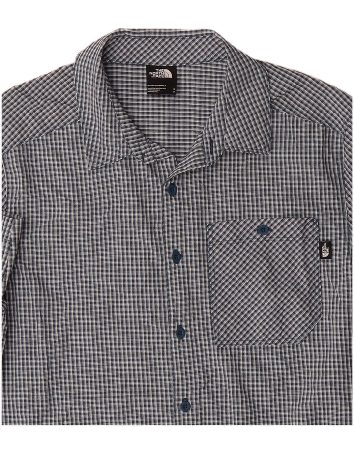 The North Face Mens Short Sleeve Shirt Small Navy Blue Check Nylon